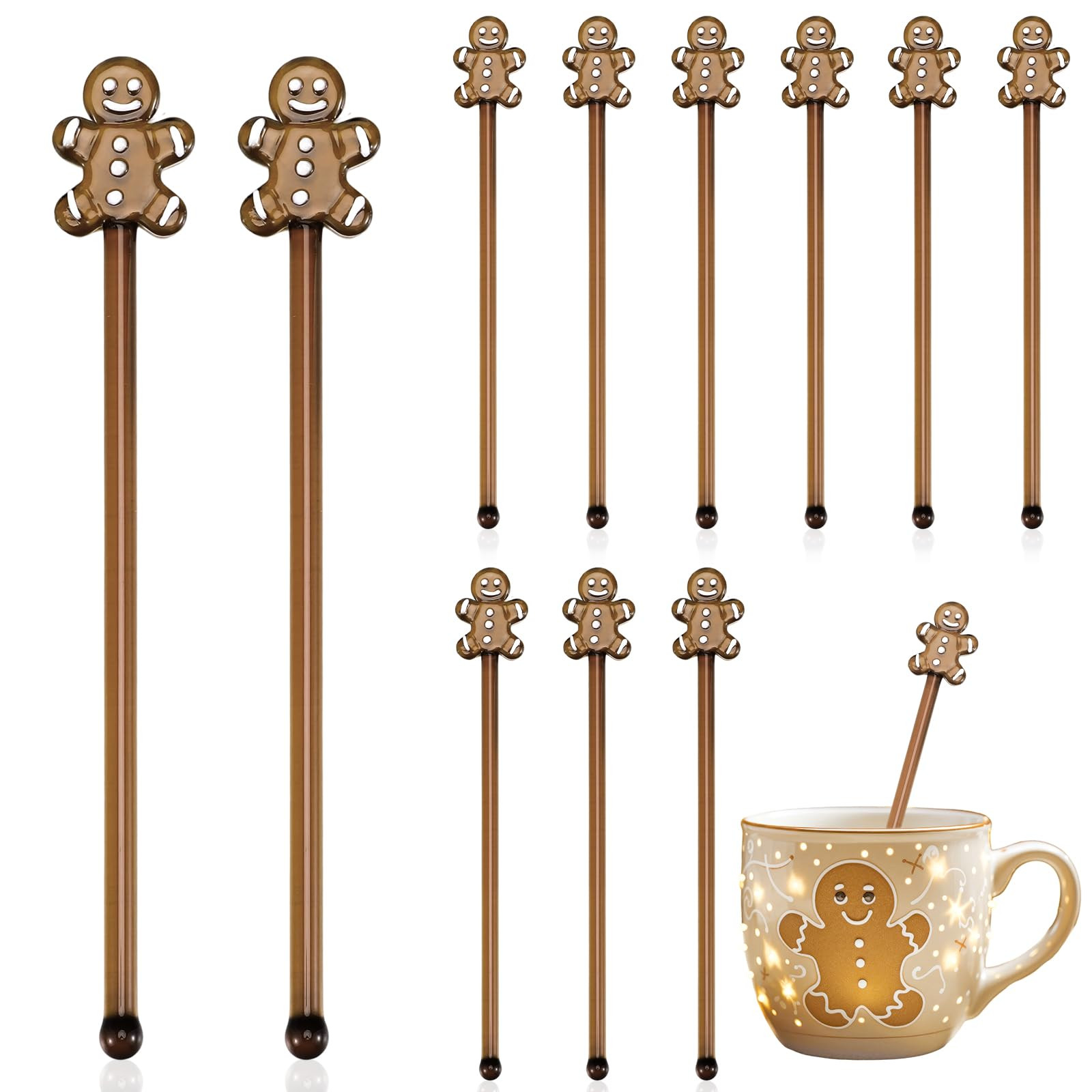 12 Pcs Christmas Glass Drink Stirrers 7 Inch Xmas Stir Sticks Reusable 3D Coffee and Cocktail Sti... | Amazon (US)