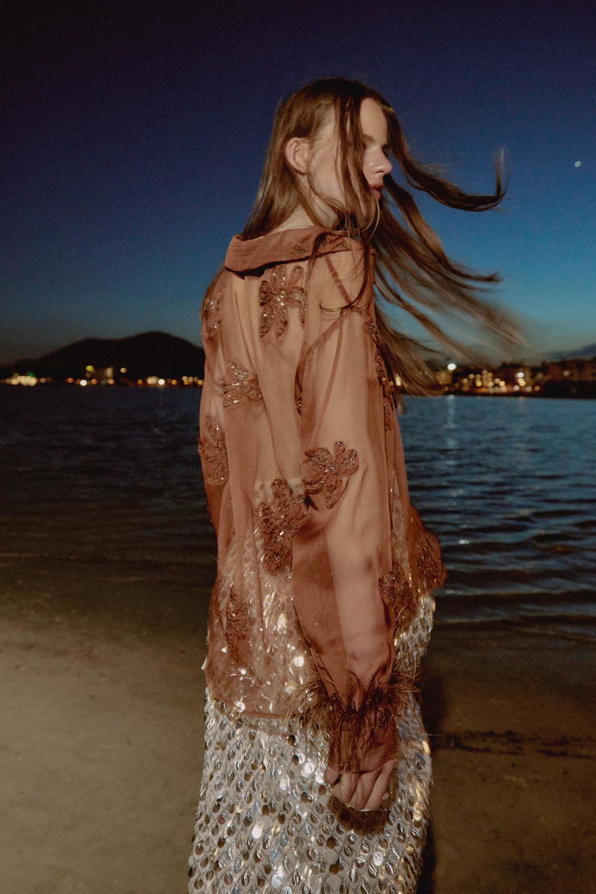 SEMI-SHEER SEQUIN FEATHER SHIRT | Zara US