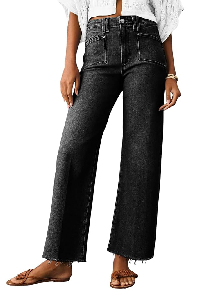 Cicy Bell Womens High Waisted Cropped Jeans Trendy Stretchy Baggy Straight Leg Raw Hem Capri Deni... | Amazon (US)