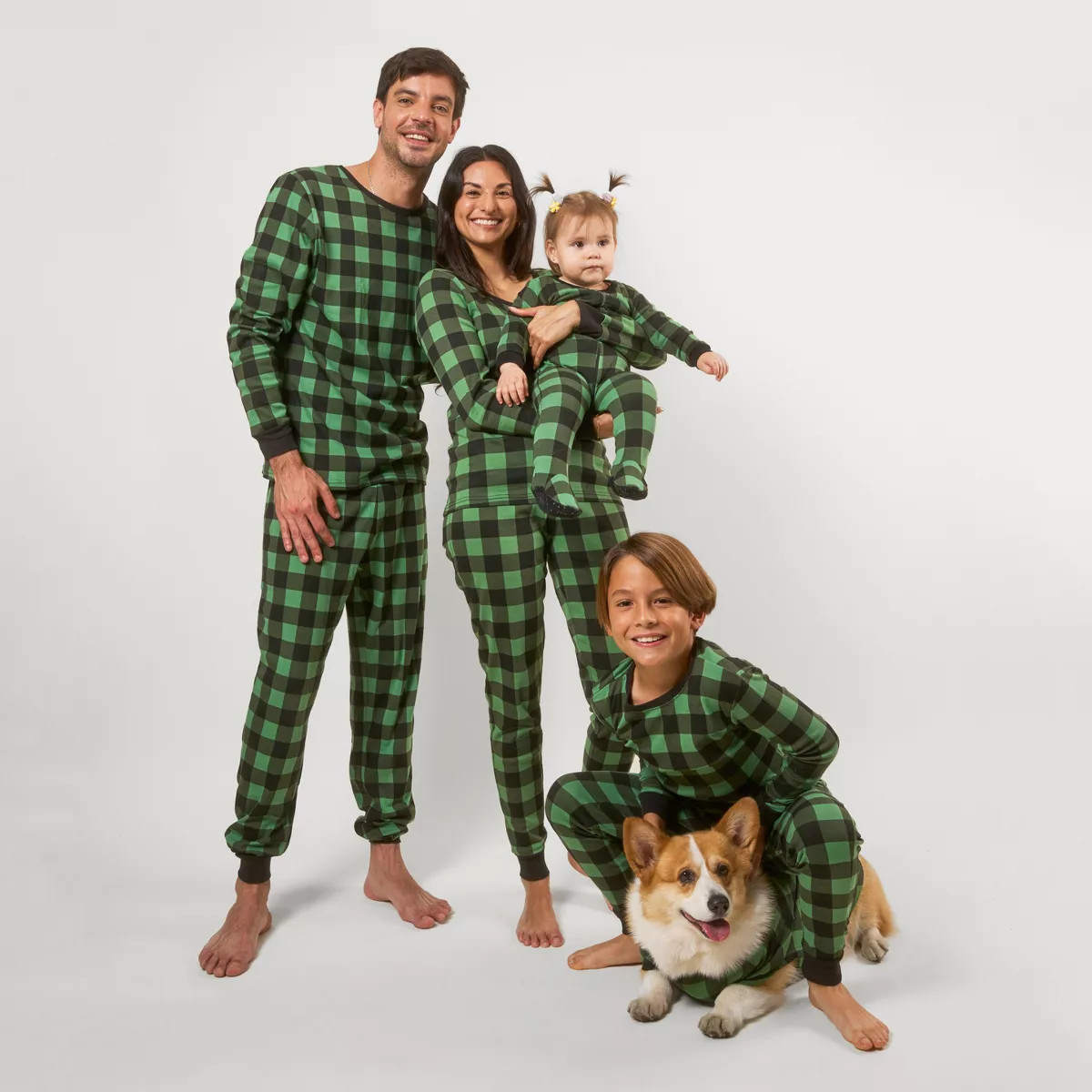 Leveret Matching Family Christmas Pajamas Buffalo Check Black and Green Plaid | Target