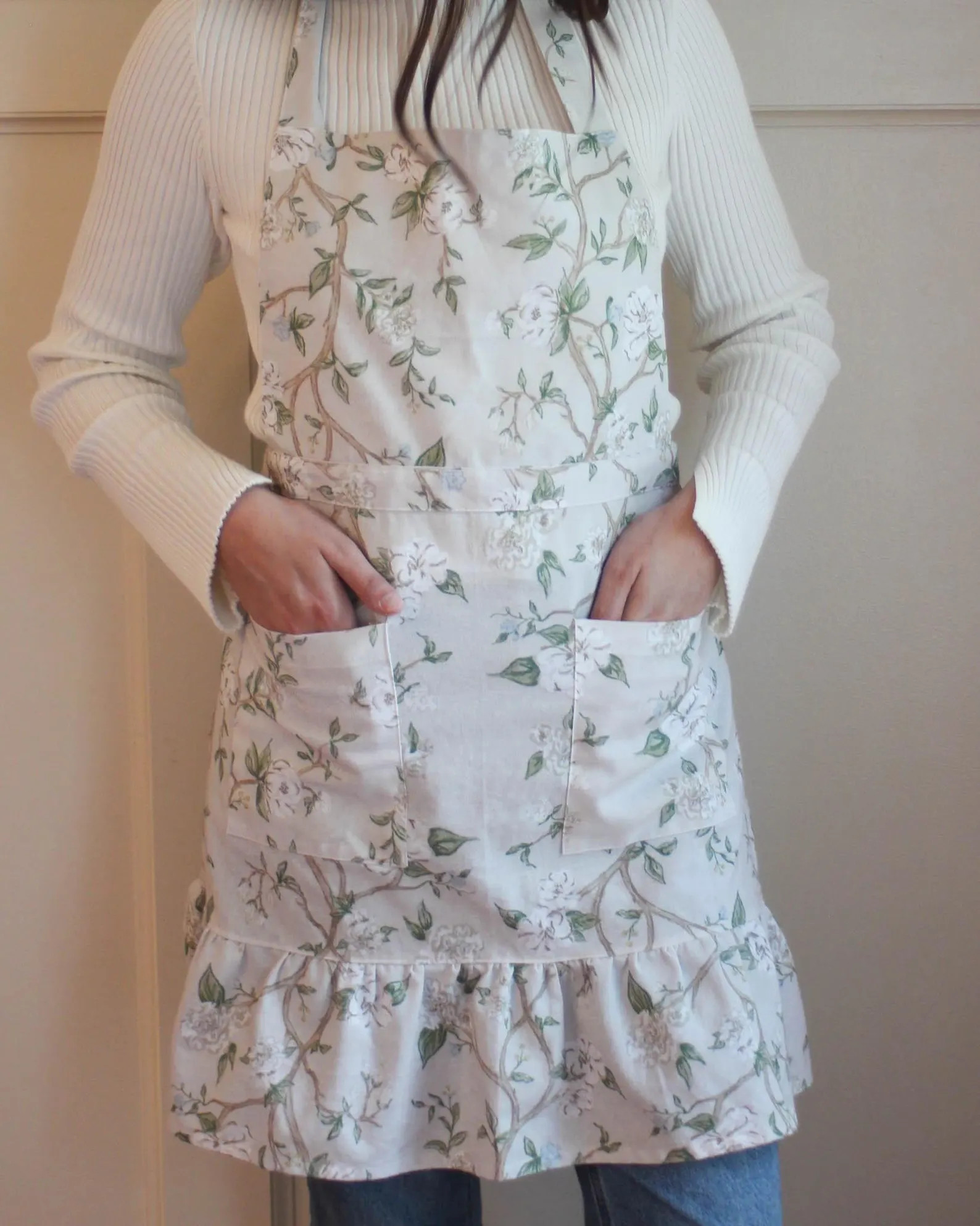 Chinoiserie Floral Linen Smock Apron, Holiday Cooking and Baking Apron Dress | Etsy (US)