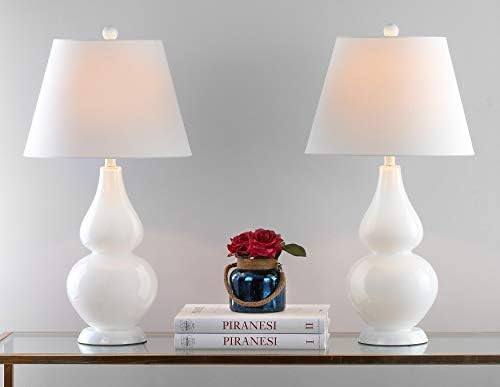 SAFAVIEH Lighting Collection Cybil Modern Contemporary White Double Gourd Glass 27-inch Bedroom Livi | Amazon (US)