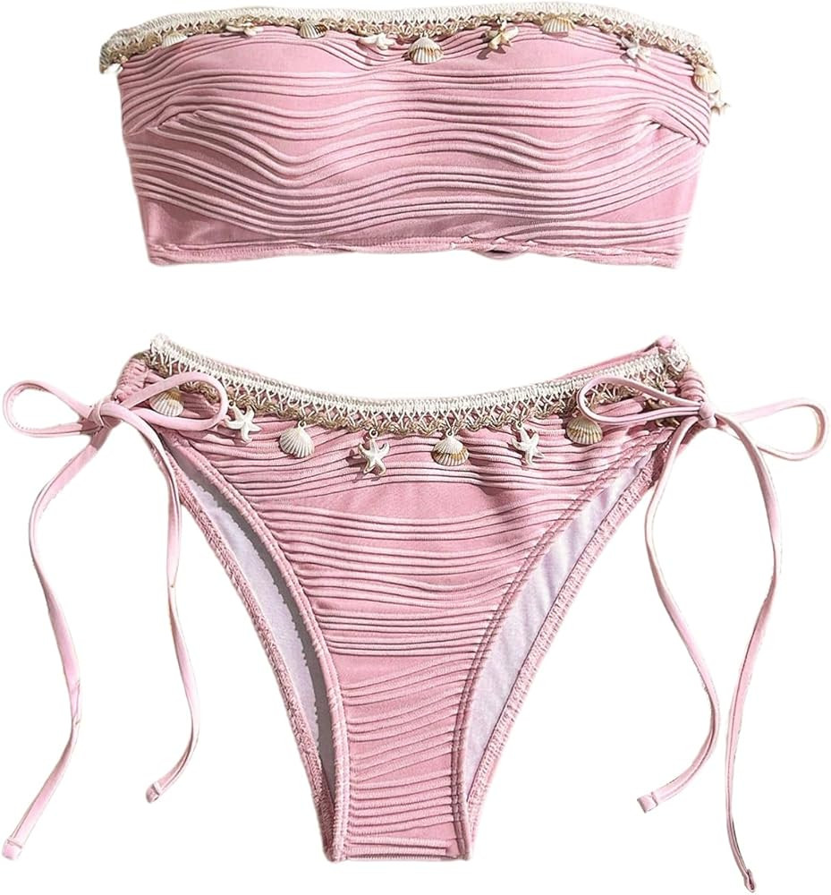 GORGLITTER Women's Starfish Bikini Set Strapless Bandeau Top and Tie Side High Cut Bathing Suit C... | Amazon (US)