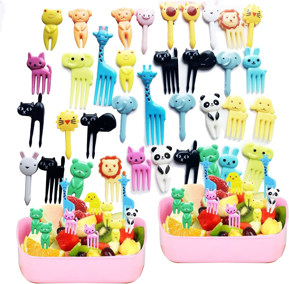 36 Pcs Animal Food Picks for Kids, Cute Cartoon Animal Fruit Food Toothpicks,Reusable Lunch Picks... | Amazon (US)