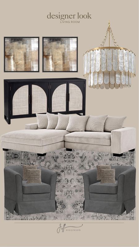 Designer look living room from Amazon! 

Artwork, wallart, couch, rug, chair, pillow, light fixture, cabinet 

#LTKFindsUnder100 #LTKHome #LTKSaleAlert