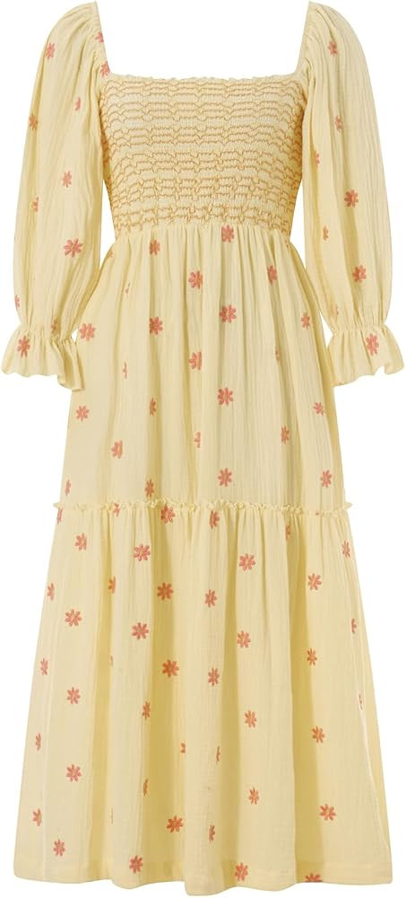 Argeousgor Women 2025 Bohemian Floral Dress Square Neck Ruffle Swing A Line Maxi Dress Long Sleev... | Amazon (US)