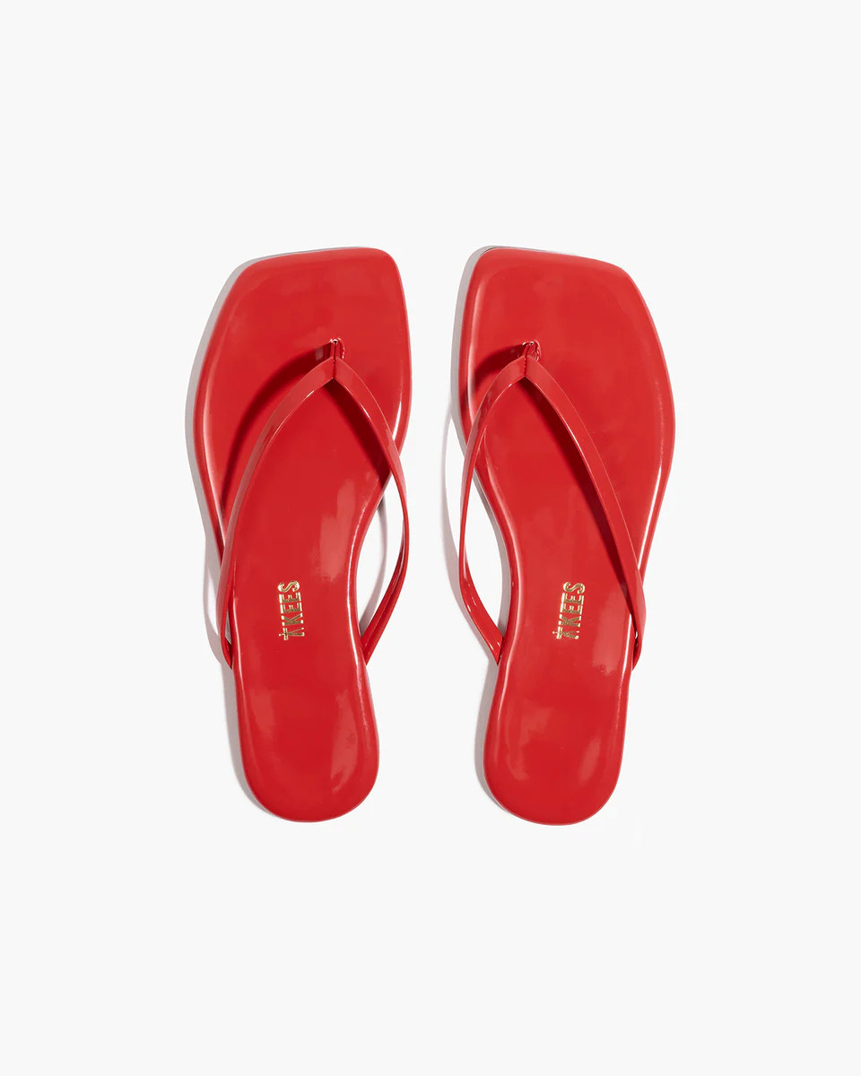 TKEES Square Toe Lily Leather Flip Flops in Red Gloss | TKEES