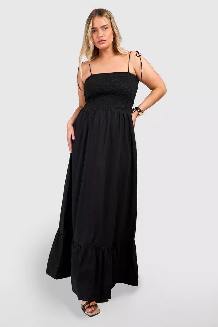 Plus Woven Shirred Bust Bandeau Maxi Dress | boohoo (US & Canada)