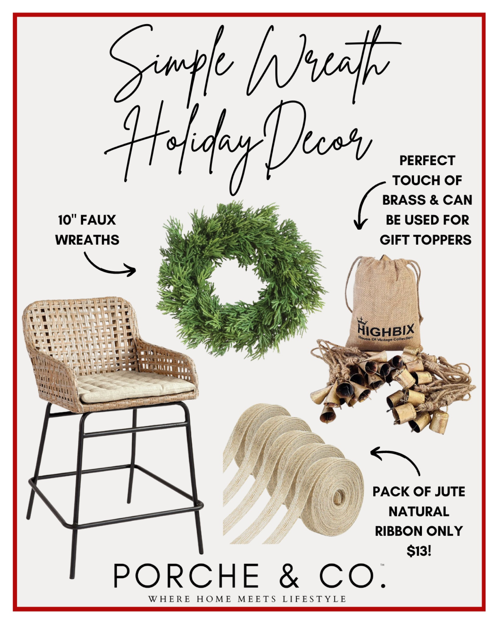 Holiday decor, faux wreath, mini wreath, bell decor, bar stool, counter stool, jute ribbon #holidaydecor #christmasdecor 

#LTKHoliday #LTKhome #LTKSeasonal