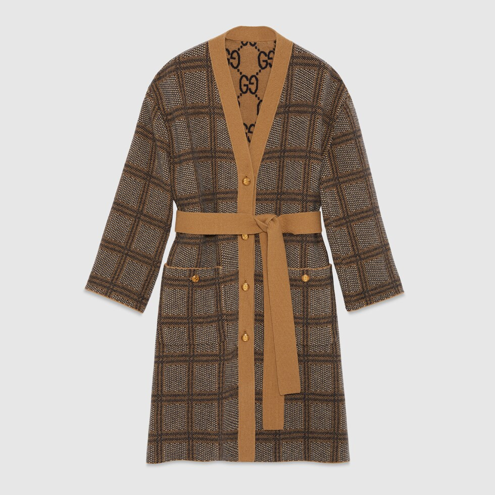 Reversible checked wool cardigan | Gucci (CA)