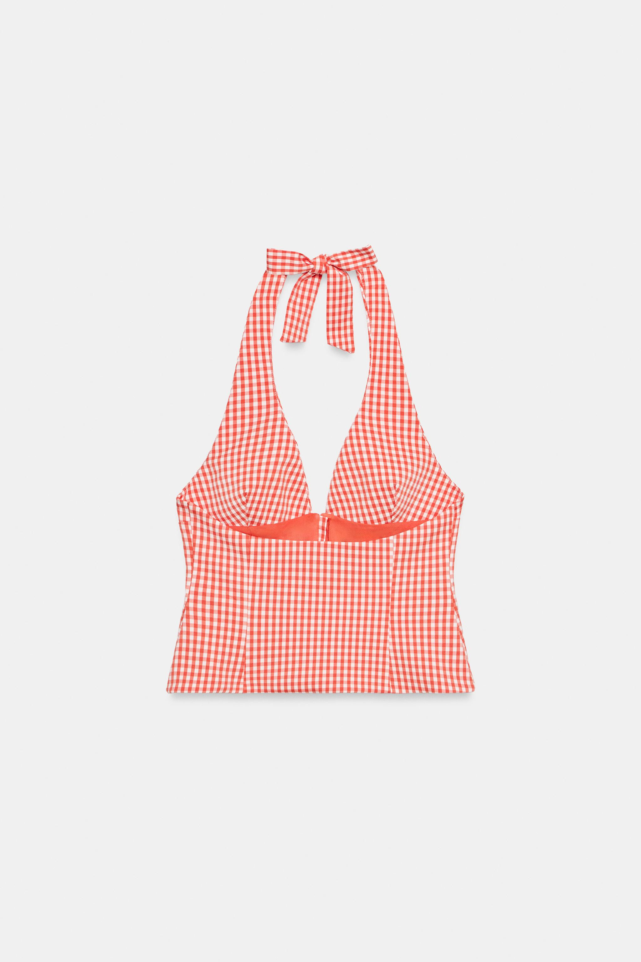 GINGHAM CORSET HALTER TOP | Zara US
