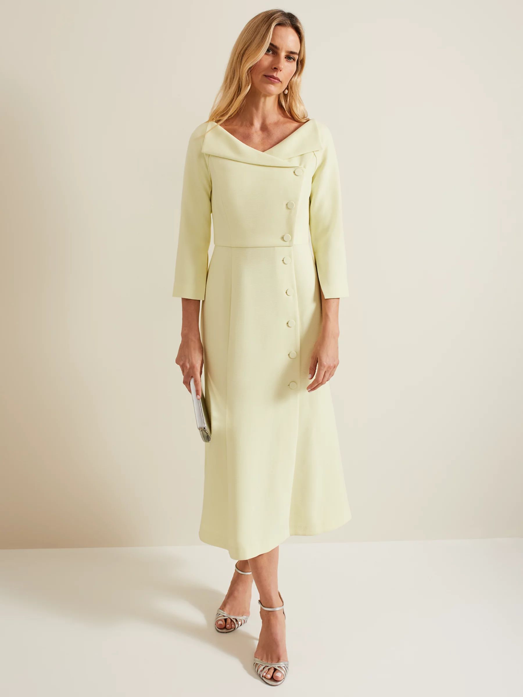 Phase EightSienna Tux Style Midi Dress, Pale Yellow, 6 | John Lewis (UK)