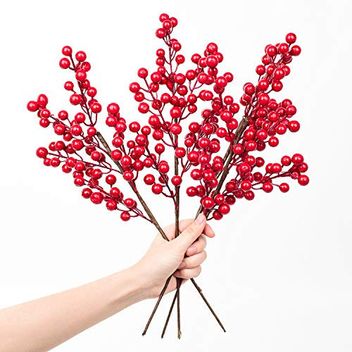 Lvydec 4 Pack Artificial Red Berry Stems - 17 Inch Christmas Holly Berry Branches for Holiday Home Decor and Crafts | Amazon (US)