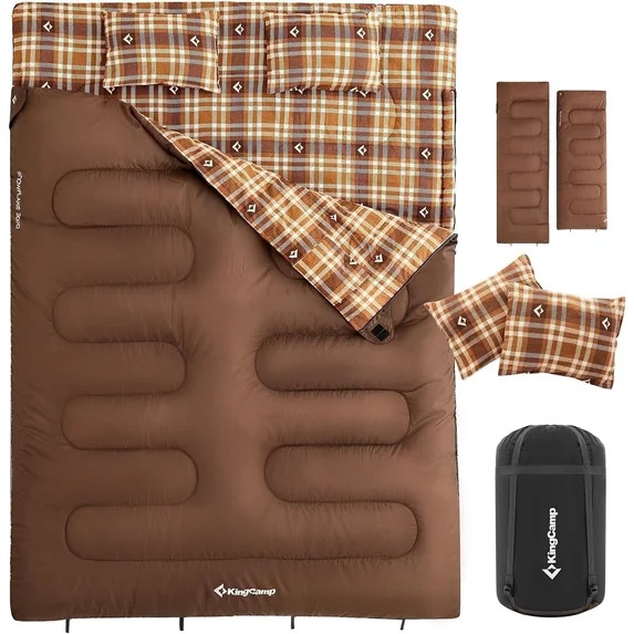 KingCamp Queen Size 2-Person Double Cotton Flannel Sleeping Bag - 8°F-44°F Cold Weather Rating,... | Walmart (US)