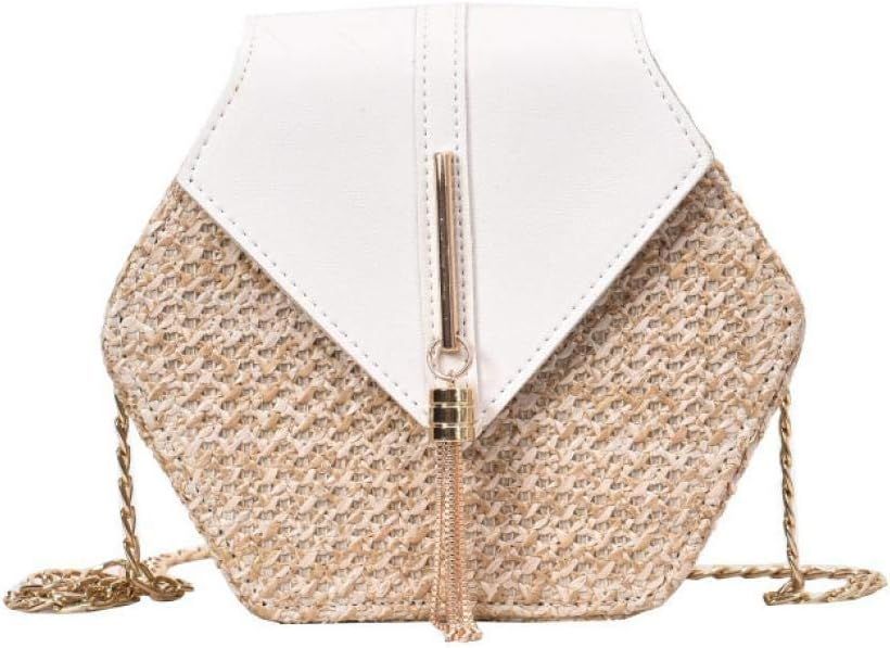 NINGZ Exquisite Round Straw Bag Women Handwoven Rattan Shoulder Bag Summer Beach Crossbody Bag Wi... | Amazon (US)