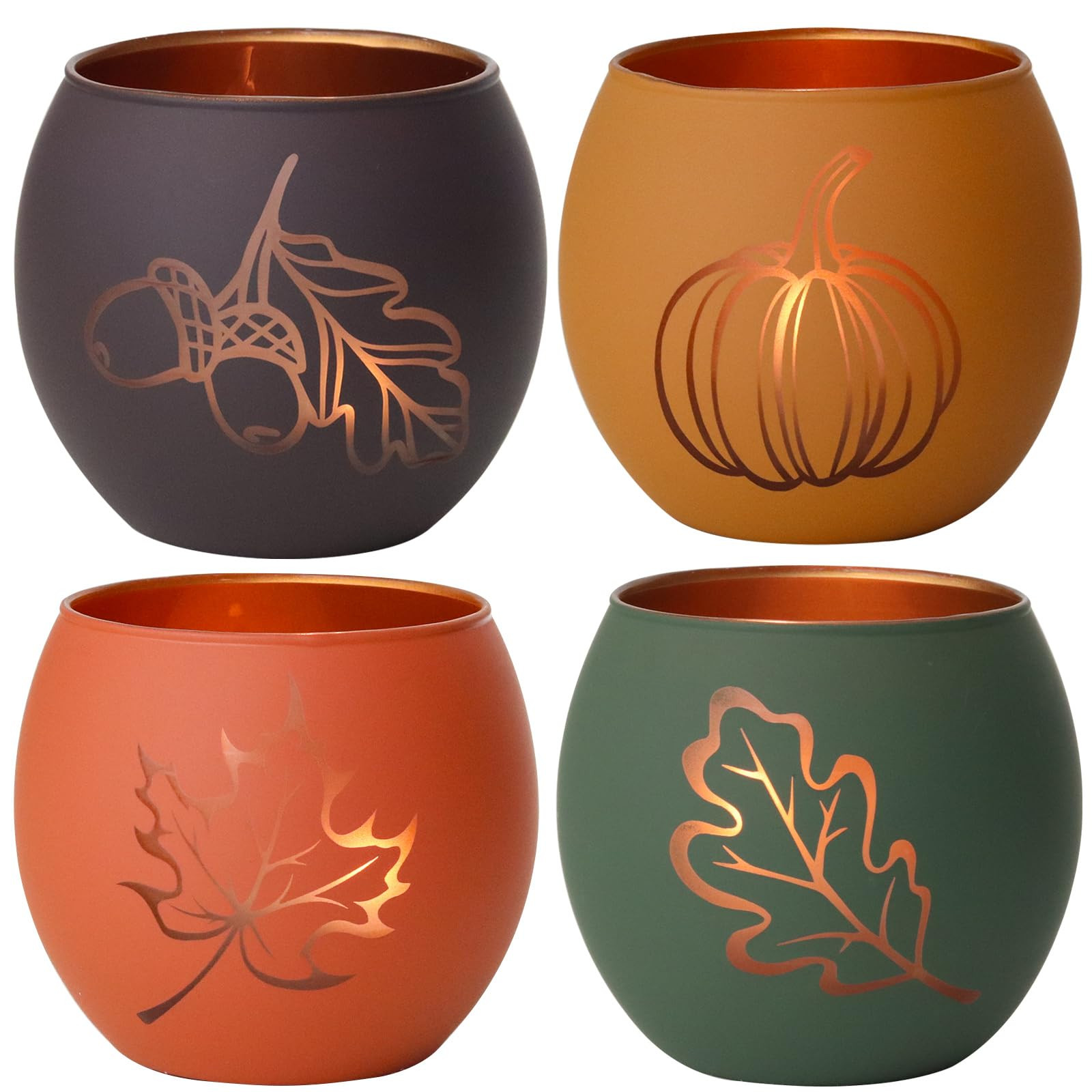 Autumn Candle Holders, Set of 4 Glass Tealight Votive Holders Fall Maple Leaf, Pumpkin Laser-Etch... | Amazon (UK)
