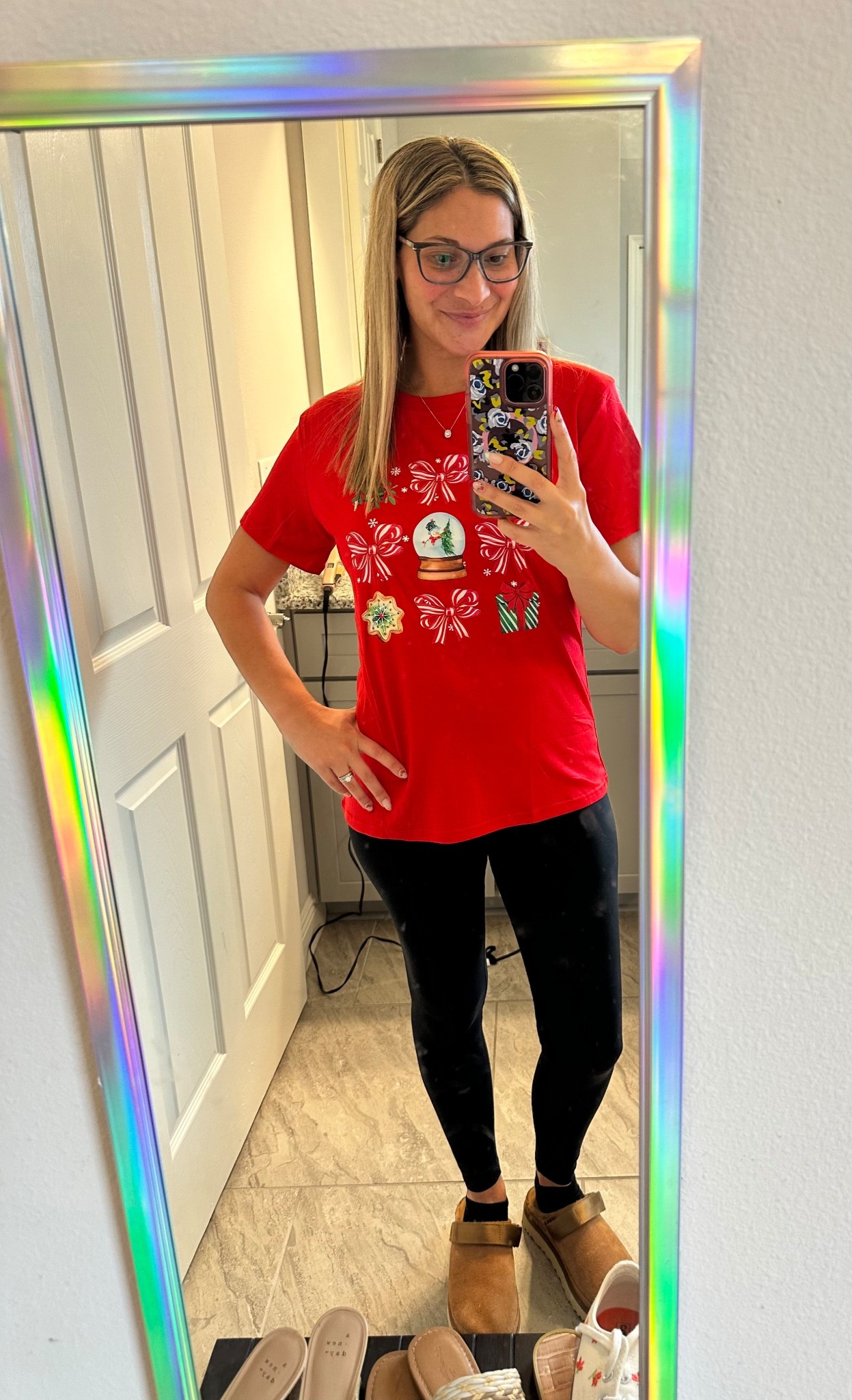 OOTD- Christmas tee-so soft and stretchy, the most comfortable, affordable leggings, and UGGS. 

#LTKOver40 #LTKHoliday #LTKootd