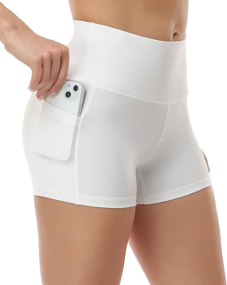 CHRLEISURE Spandex Yoga Biker Shorts with Pockets for Women, 3'' / 5'' / 8'' Workout Booty Shorts | Amazon (US)