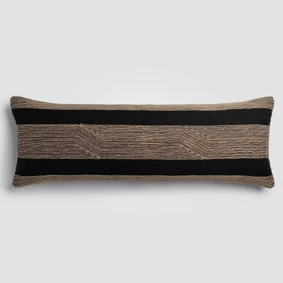 Jute Balance 14" x 40" Extra Large Lumbar Pillow, Embroidered Jute Stripes on Soft Cotton | Target