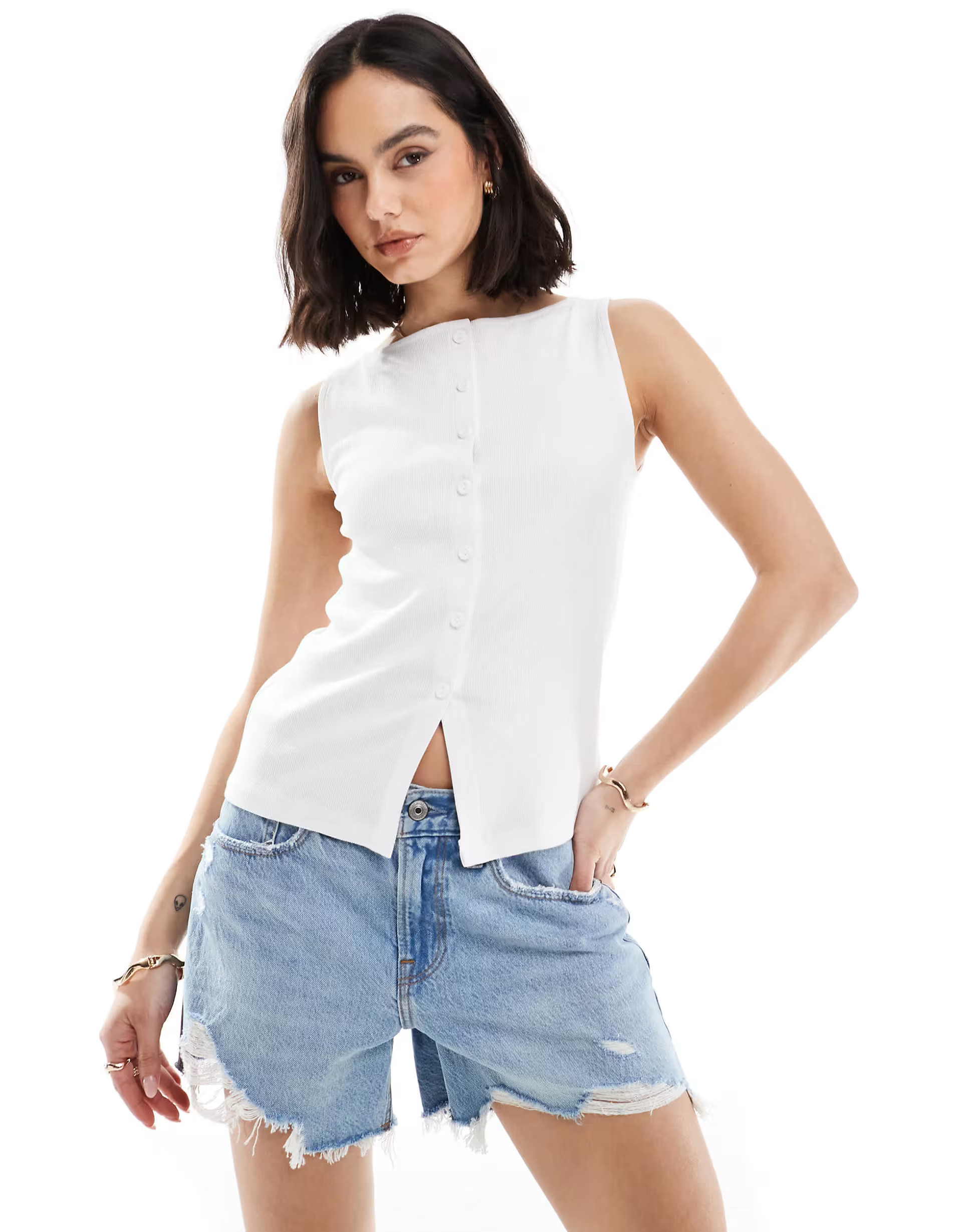 New Look button through tank top in white | ASOS | ASOS (Global)