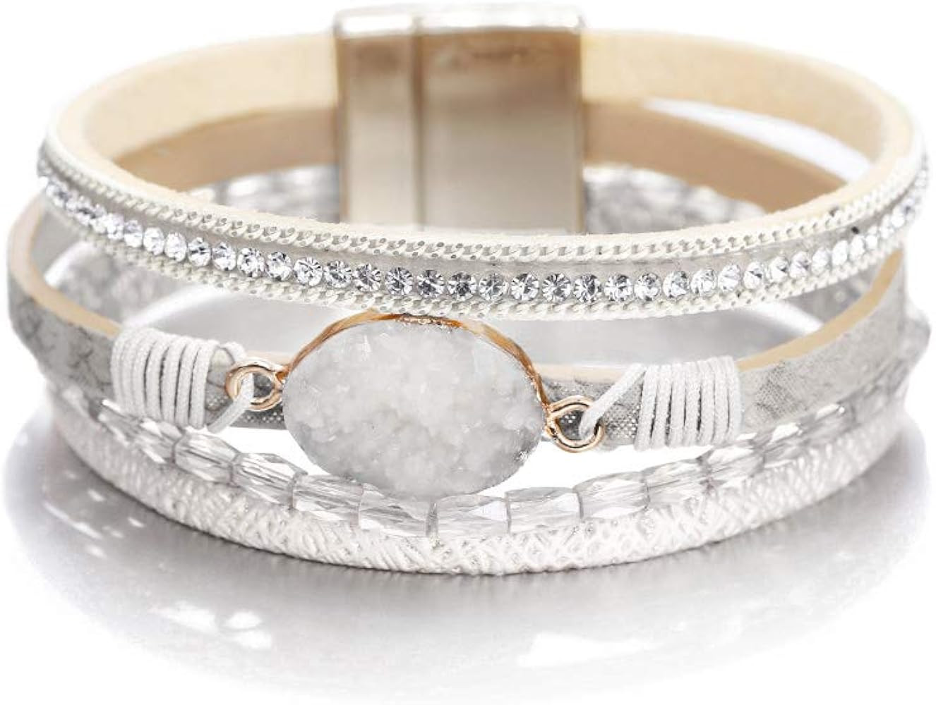 Fesciory Leopard Bracelet for Women, Boho Leather Wrap Multi-Layer Pearl Crystal Bracelet Bangle ... | Amazon (US)