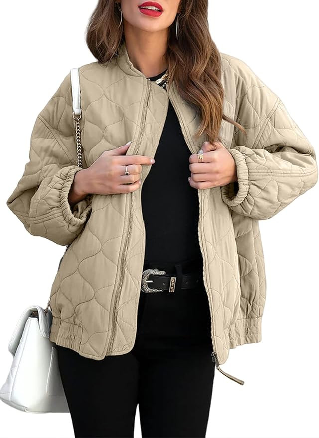 EVALESS Zip Up Jackets for Women Fashion 2023 Winter Coat for Women Business Casual Diamond Quilt... | Amazon (US)