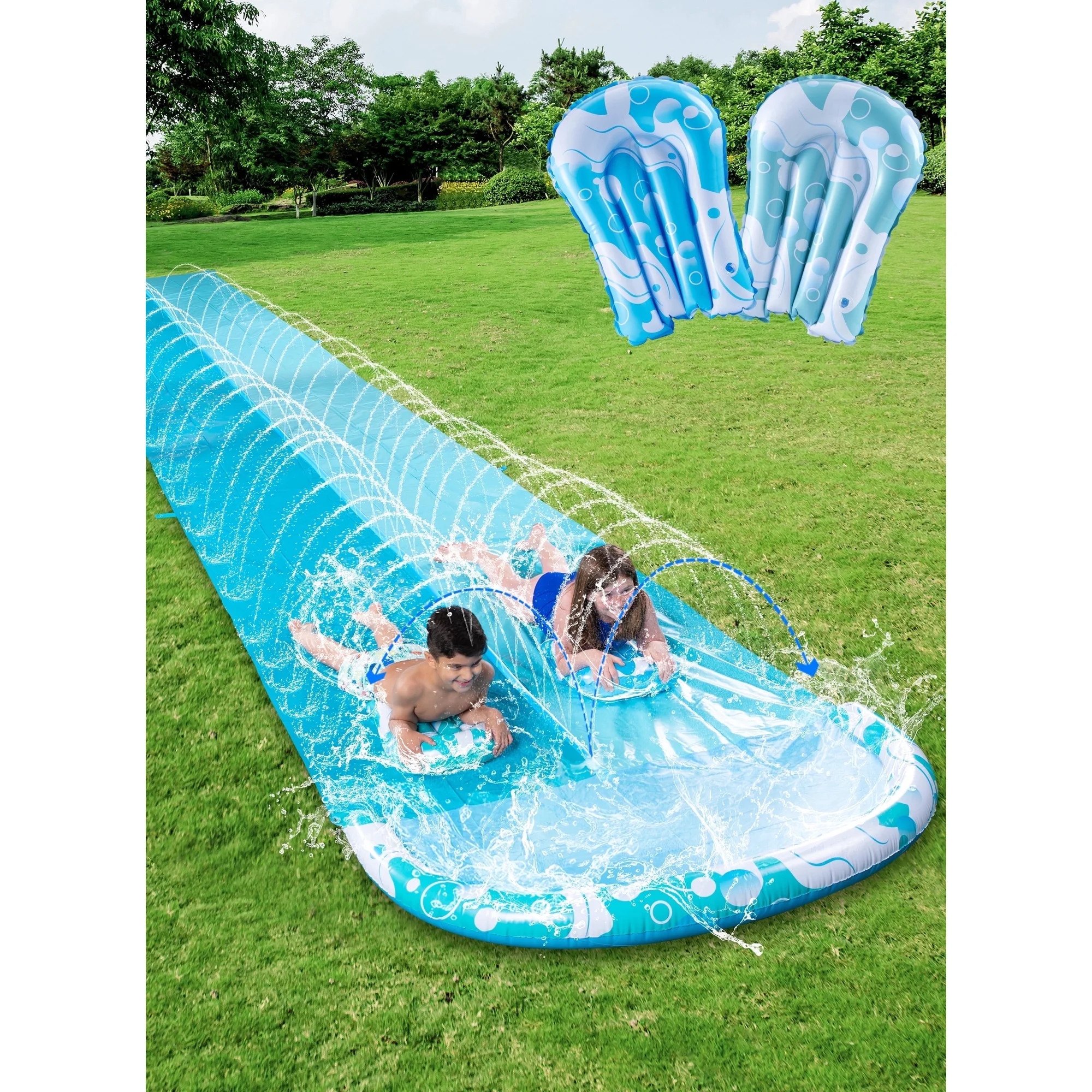 Joyfy 32.5ft Extra Long Water Slide and 2 Inflatable Boards, Heavy Duty Lawn Water Slides 2 Water... | Walmart (US)
