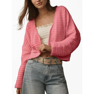 Clearlove Women’s Drop Shoulder Long Sleeve Ribbed Striped Open Cardigan Cozy and Stylish Knitwear Carmine S | Target