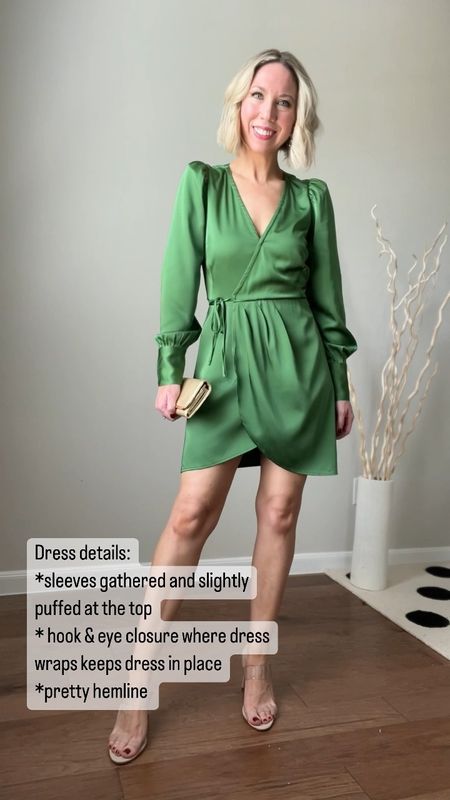 Dress is 25% off for the LTK Fall Sale! 

If you have a Fall wedding or special event to attend, you’re in LUCK 🍀 with this stunning green satin wrap dress! 

This dress is so pretty, from the sleeve details to the hemline. And I love the hook & eye closure in the top to keep the dress in place.  

It comes in two other colors as well as petite, regular and tall sizing.  I’m 5’3” and wearing the regular XS. 







Wedding guest dress , fall wedding guest dress , green dress , Fall dress , satin dress , Abercrombie #ltksalealert #ltkstyletip #ltkshoecrush #ltkitbag #ltkunder100 #ltkseasonal 




#LTKwedding #LTKSale #LTKsalealert