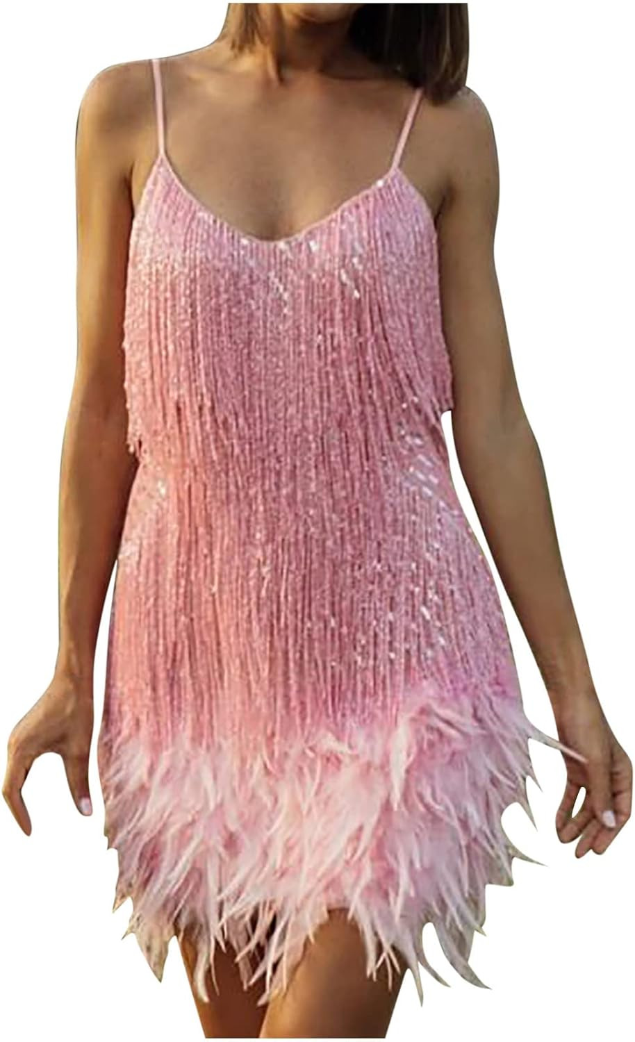 Ruziyoog Fashion Dress for Women Elegant Tassels Sequin Fringe Flapper Dresses Sexy Spaghetti Str... | Amazon (US)
