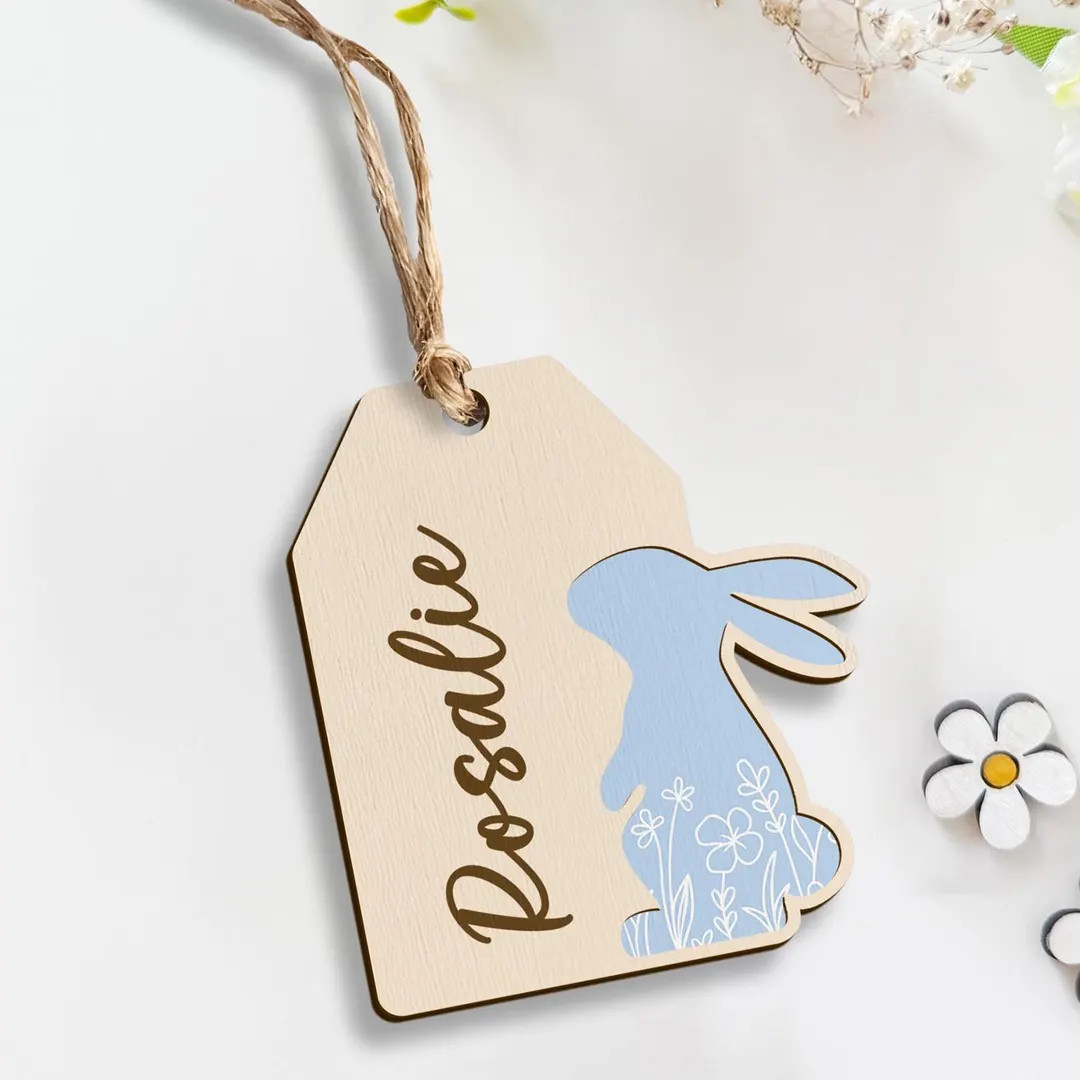 Personalized Easter Name Tag – Custom Bunny Ear Basket Tag | Engraved Wooden Name Charm | Easte... | Etsy (US)