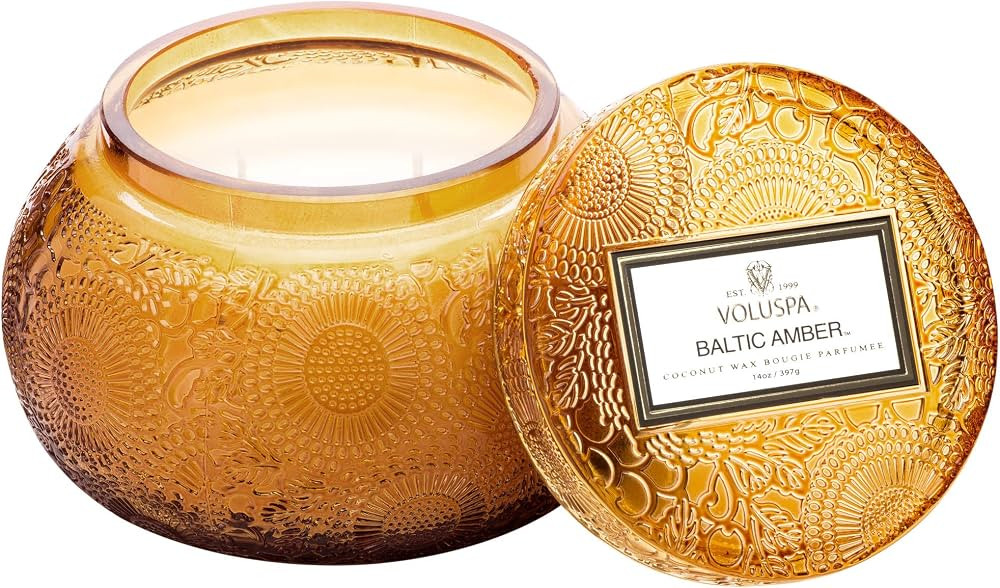 Voluspa Baltic Amber Candle | 14 Oz. | 50 Hour Burn Time | Embossed Glass Chawan Bowl | Coconut W... | Amazon (US)