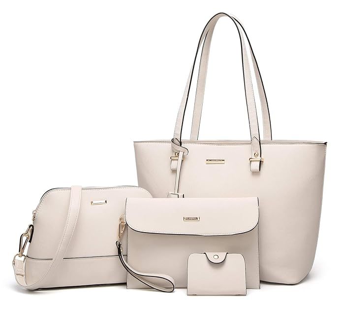 ELIMPAUL Women Fashion Handbags Tote Bag Shoulder Bag Top Handle Satchel Purse Set 4pcs | Amazon (US)