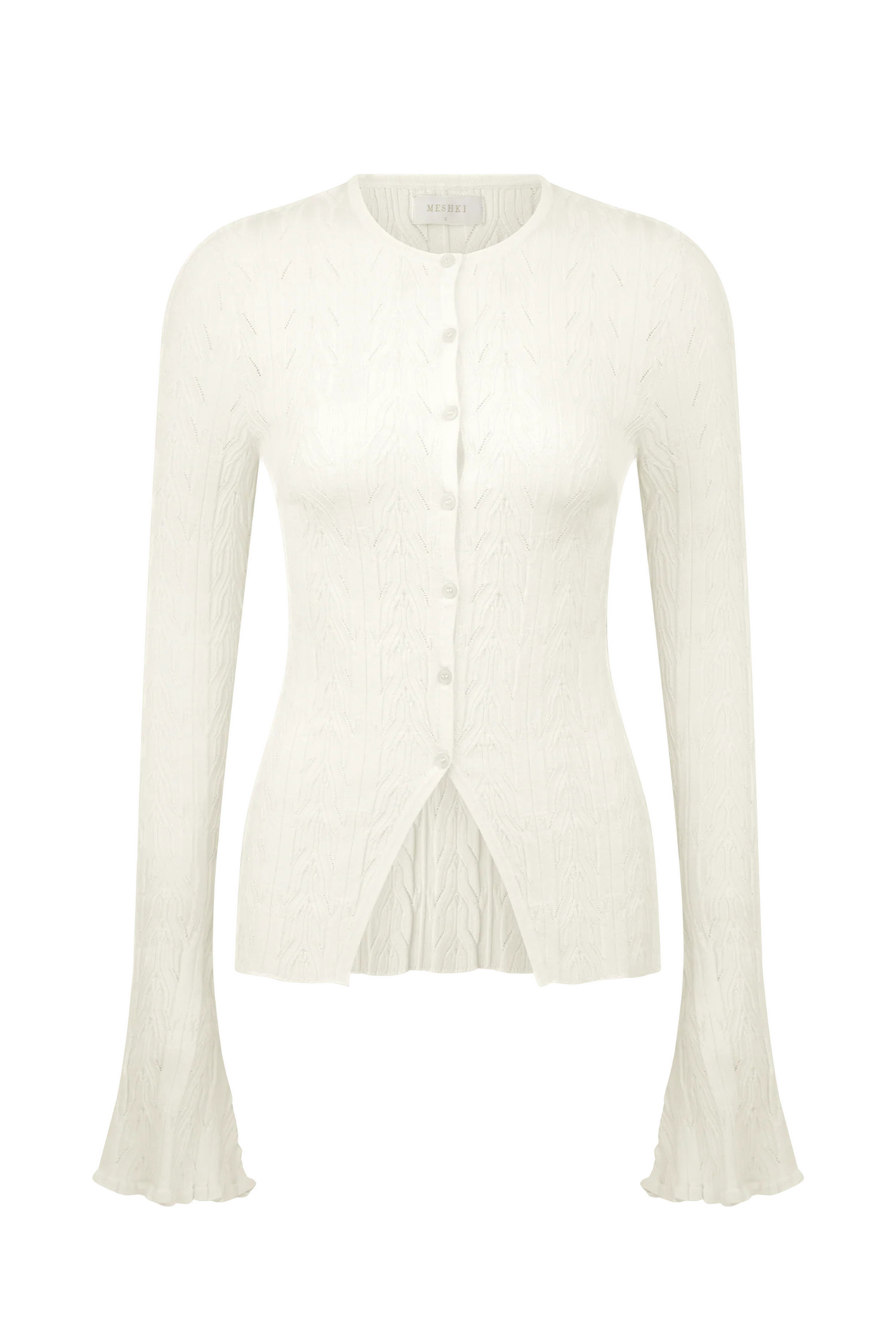 Pointelle Bell Sleeve Cardigan - Ivory | MESHKI US