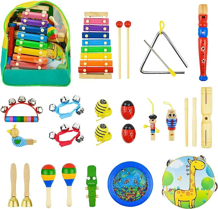 27Pcs Wooden Percussion Instruments Music Toys, Kikuo Musical Instruments Set for Toddler, Baby M... | Amazon (UK)