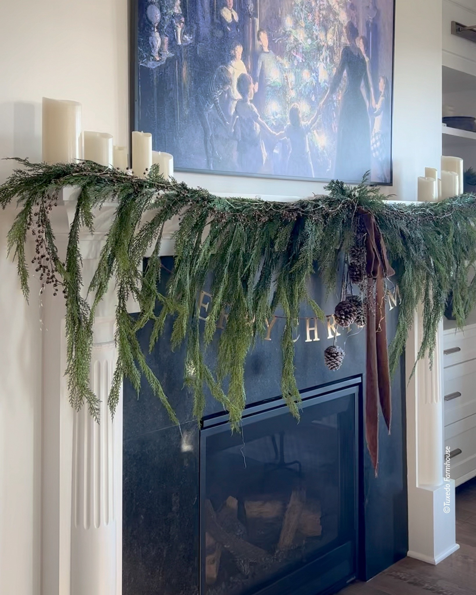 This draping real touch cedar garland is back in stock and it’s 25% off! I love the light and airy look on my mantel. I used two plus one swag on my 7 foot mantel! 

 #LTKSeasonal #LTKHome #LTKSaleAlert
