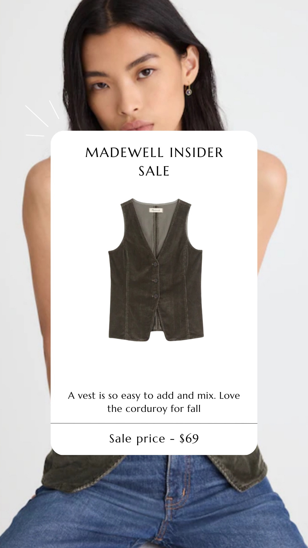 a corduroy vest that is perfectly paired with skirts of jeans for an easy fall outfit.

corduroy. corduroy vest. fall outfit.  

 #LTKFallSale #LTKSaleAlert #LTKFindsUnder100