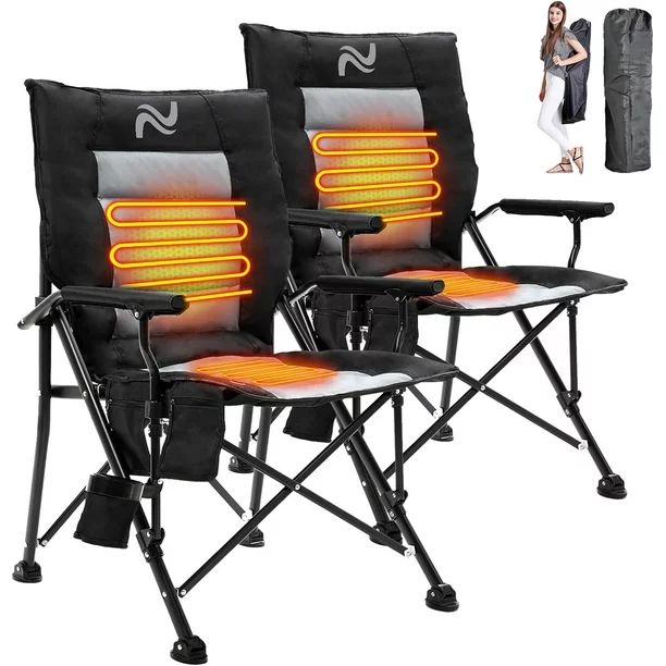 Ficisog 2PK Heated Camping Chair, Heats Back and Seat, Portable Heated Folding Chair with Cup Hol... | Walmart (US)