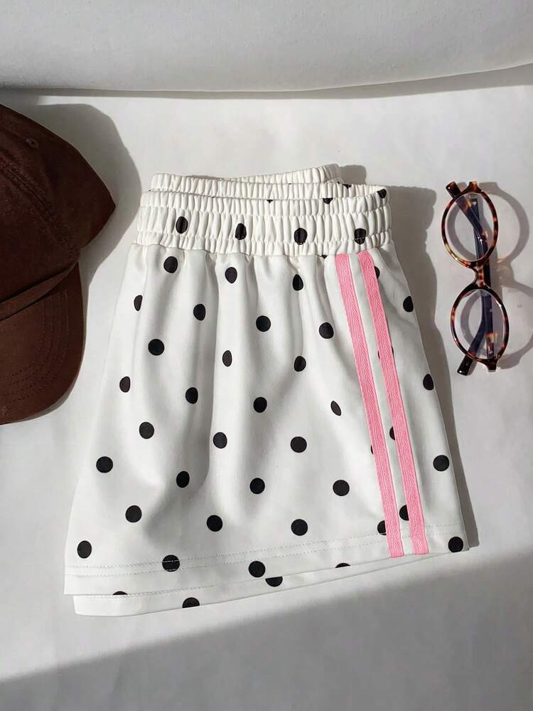 Comfortcana Women's Polka Dot Elastic Waist Color Block Casual Versatile Daily Wear Shorts | SHEIN