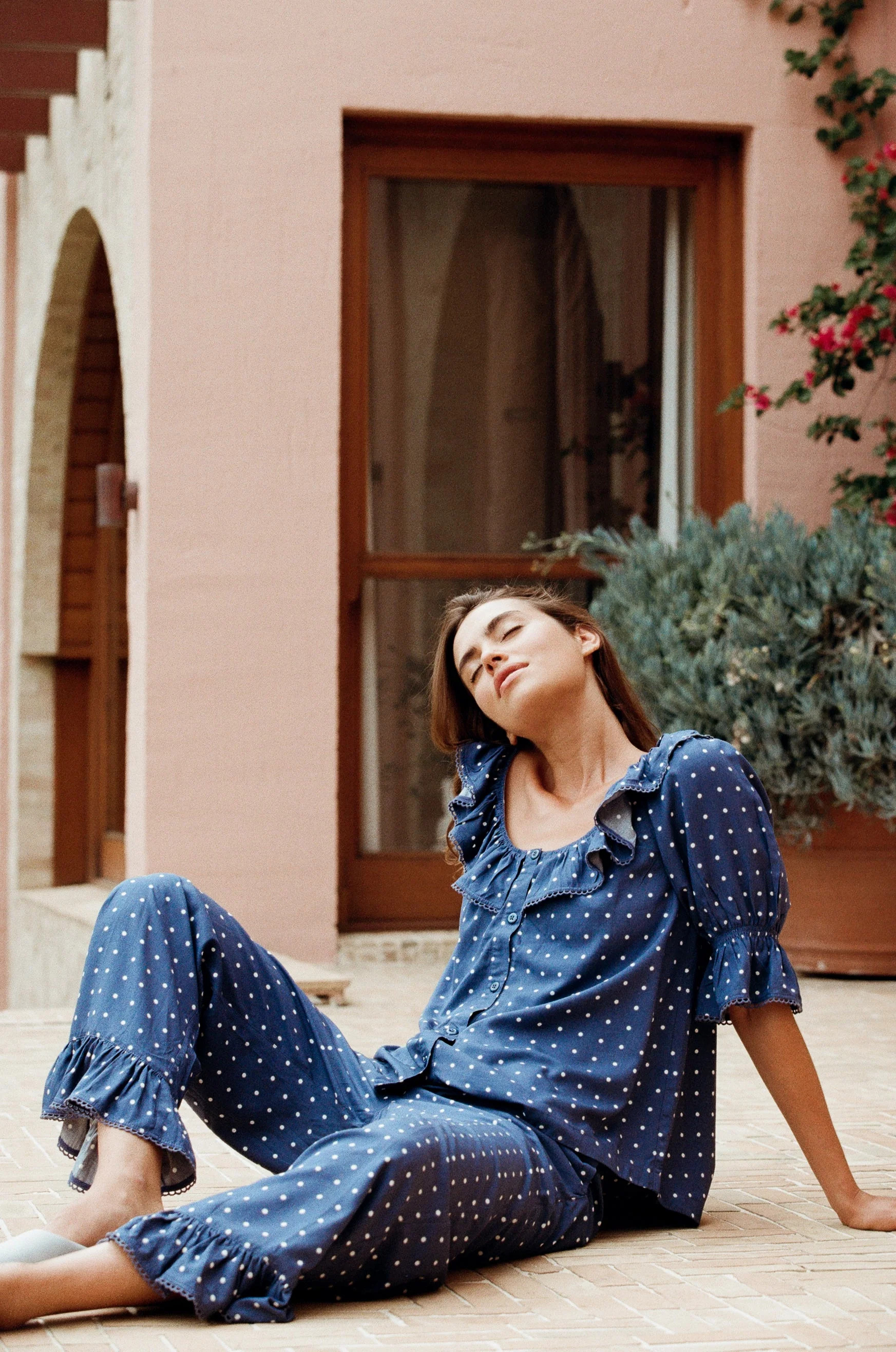 Jemima Sleep Set - Pants - ECOVERO™ - Indigo Dot | Piyama US