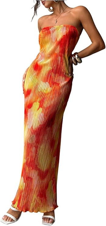 MakeMeChic Women's Floral Strapless Maxi Dress Beach Vacation Sleeveless Backless Summer Dresses | Amazon (US)