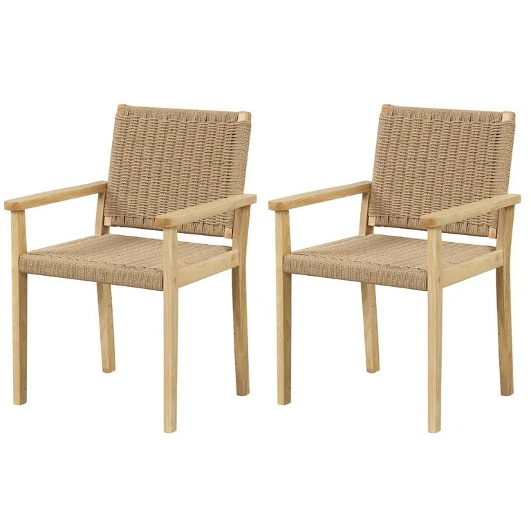 Costway Patio Chair Set of 2 Rubber Wood Dining Armchairs Paper Rope Woven Seat Balcony | Walmart (US)