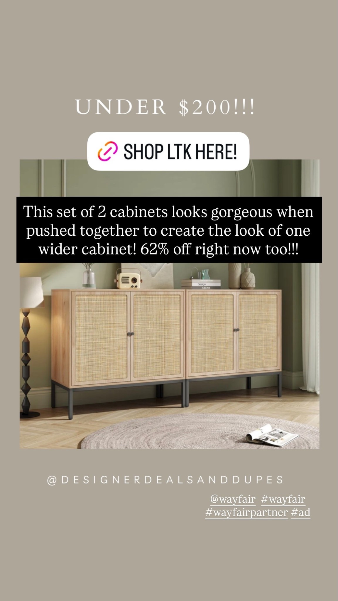 This set of 2 cabinets looks gorgeous when pushed together to create the look of one wider cabinet! 62% off right now too!!! @wayfair  #wayfair #wayfairpartner #ad