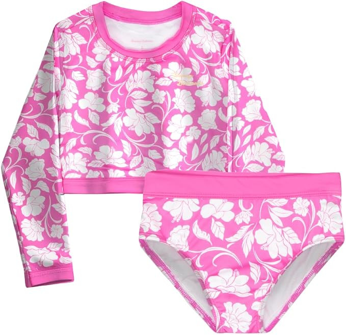 Tommy Bahama Girls 2-Piece Swimsuit Set, Cropped Long-Sleeved Rash Guard and Bikini Bottoms, Quic... | Amazon (US)