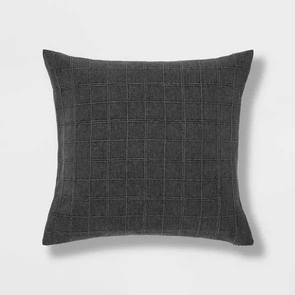 Woven Washed Windowpane Square Throw Pillow Dark Gray - Threshold™ | Target