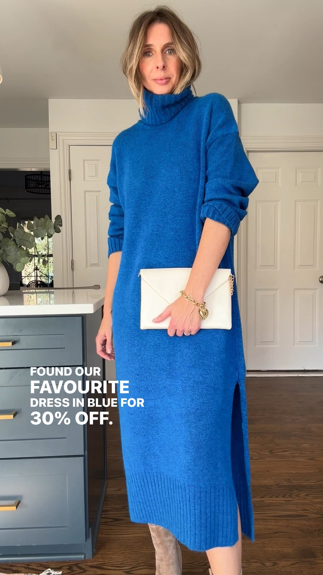 remember that green dress we all loved? it’s also available in this insane blue …and it’s 30% off today. so soft, so easy to wear, so good! 👌 

size down. wearing the xs. and, yes i see the british spelling of favorite, insta wouldn’t let me change it this time. 🤔 

#effortlessstyle #styleover40 #ltkfindsunder100 #anthrostyle #ltksalealert

effortless style + daily outfit inspo for over 40s.

winter outfit, winter dress, sweater dress, anthro style, cyber monday sale. 

#LTKOver40 #LTKSaleAlert #LTKCyberWeek