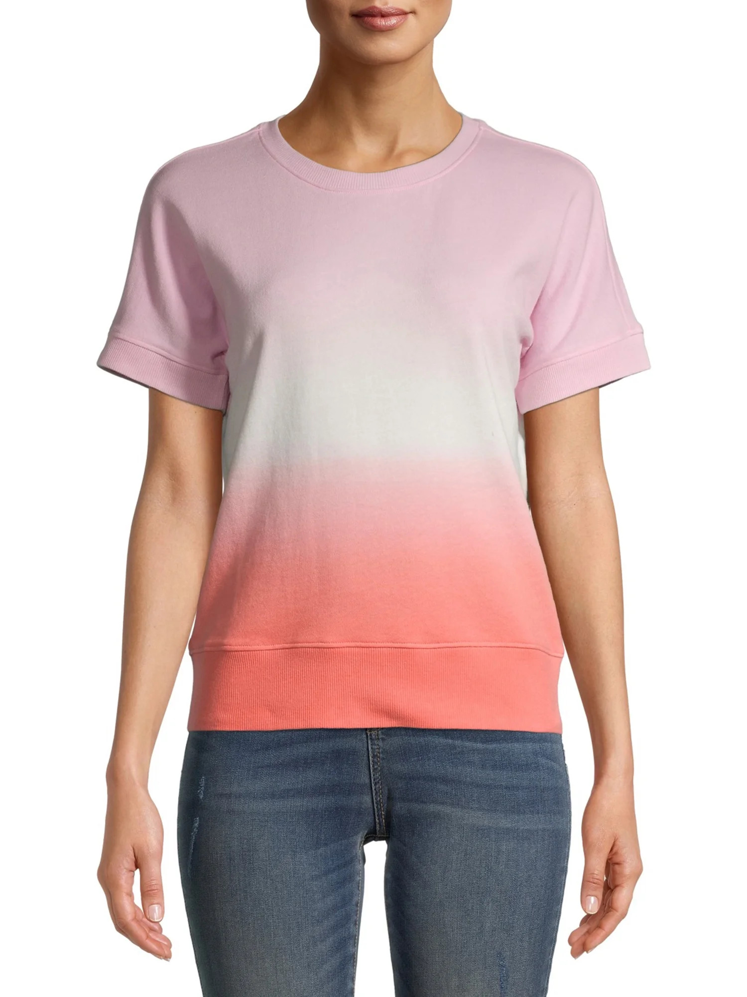 Time and Tru Women's Short Sleeve Tie Dye Sweatshirt | Walmart (US)