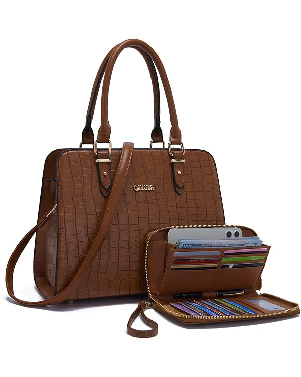 Qiyuer Satchel Purses For Women Top Handle Bag Purse And Wallet Set Work Tote Bags 2pcs | Amazon (US)