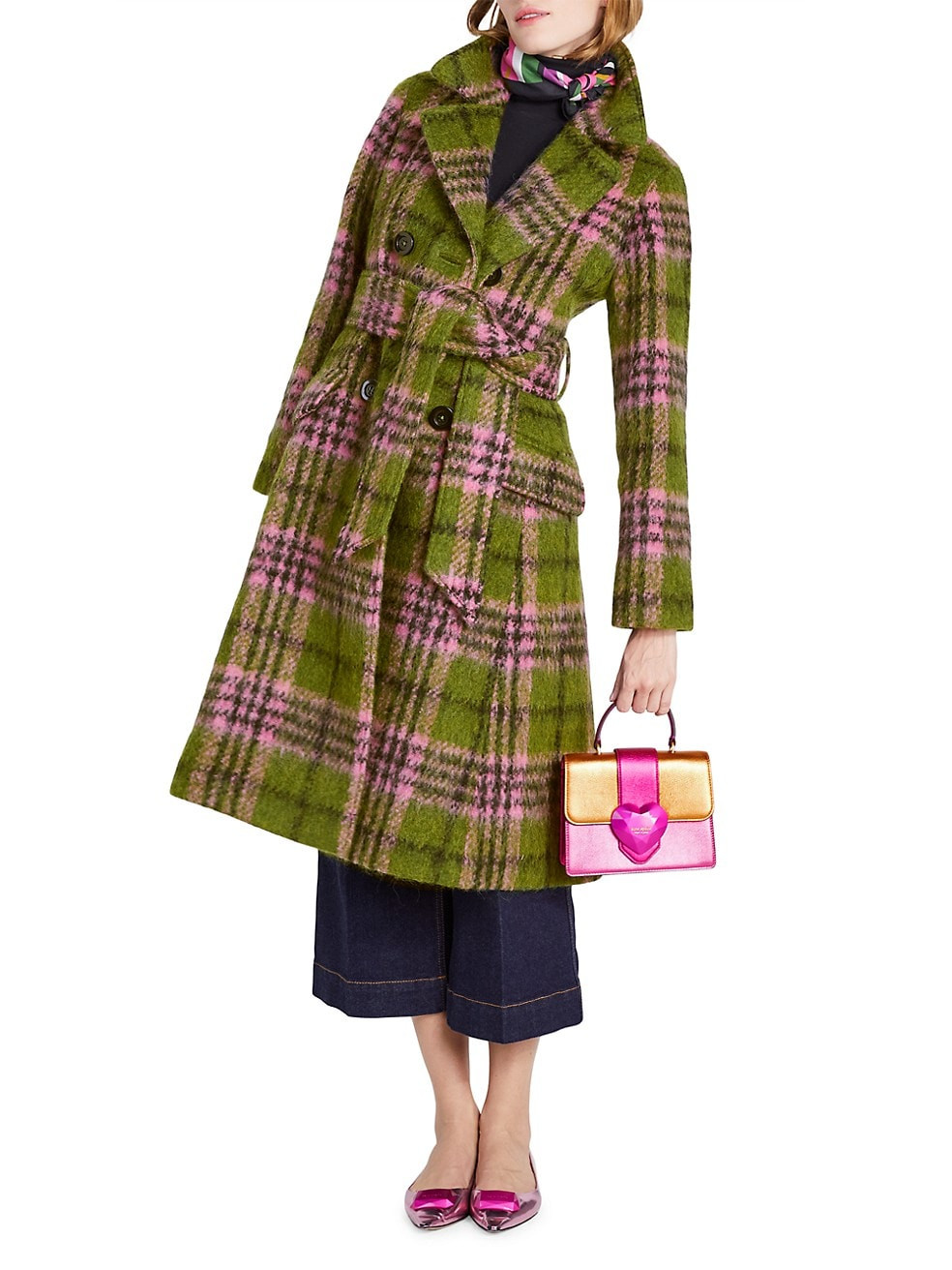kate spade new york Double-Breasted Plaid Tie-Waist Coat | Saks Fifth Avenue