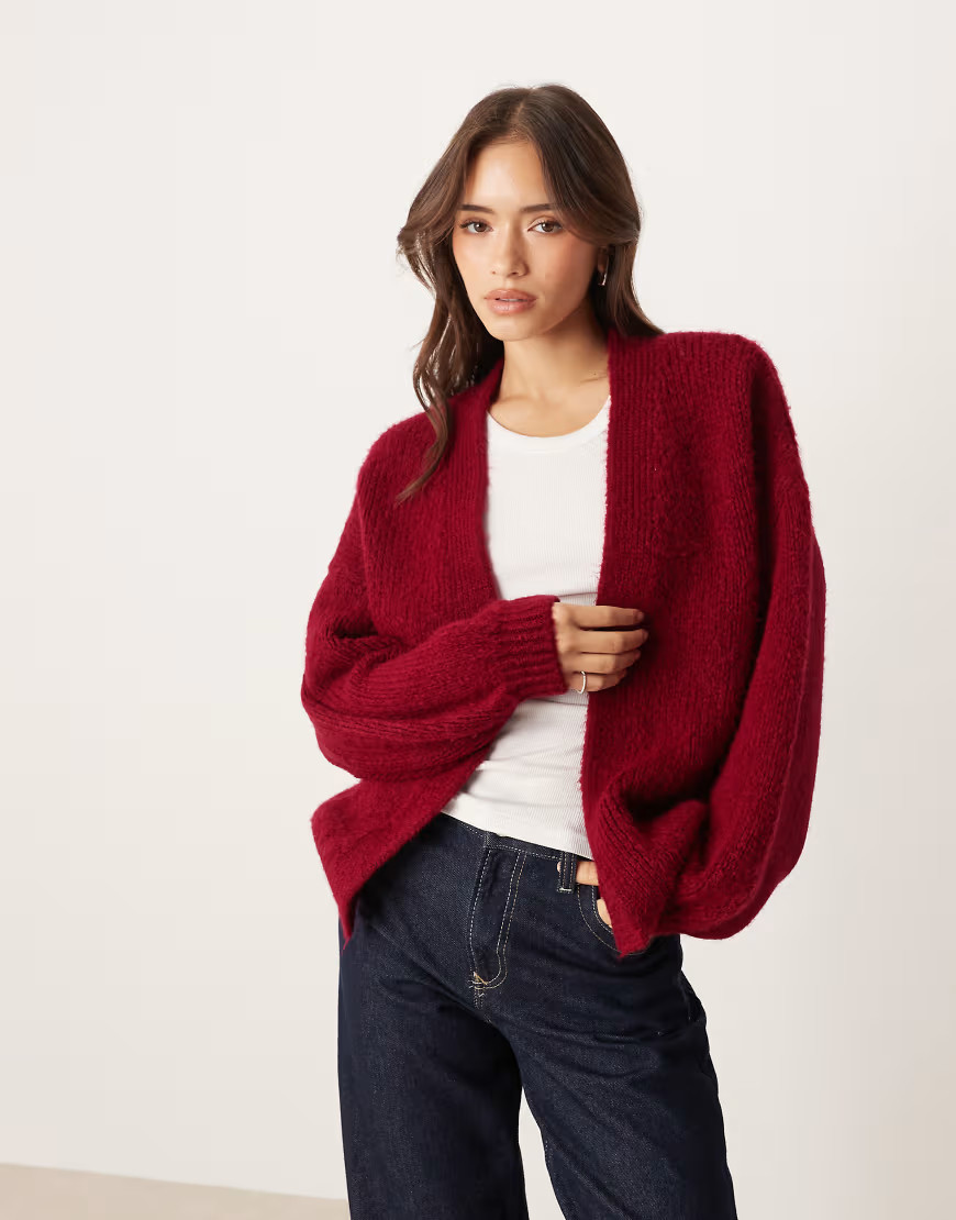 ASOS DESIGN edge to edge cardigan in burgundy-Red | ASOS (Global)